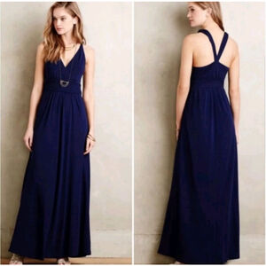 MAEVE ANTHROPOLOGIE Yuma Navy V-Neck Crisscross Back Maxi Dress Size 12